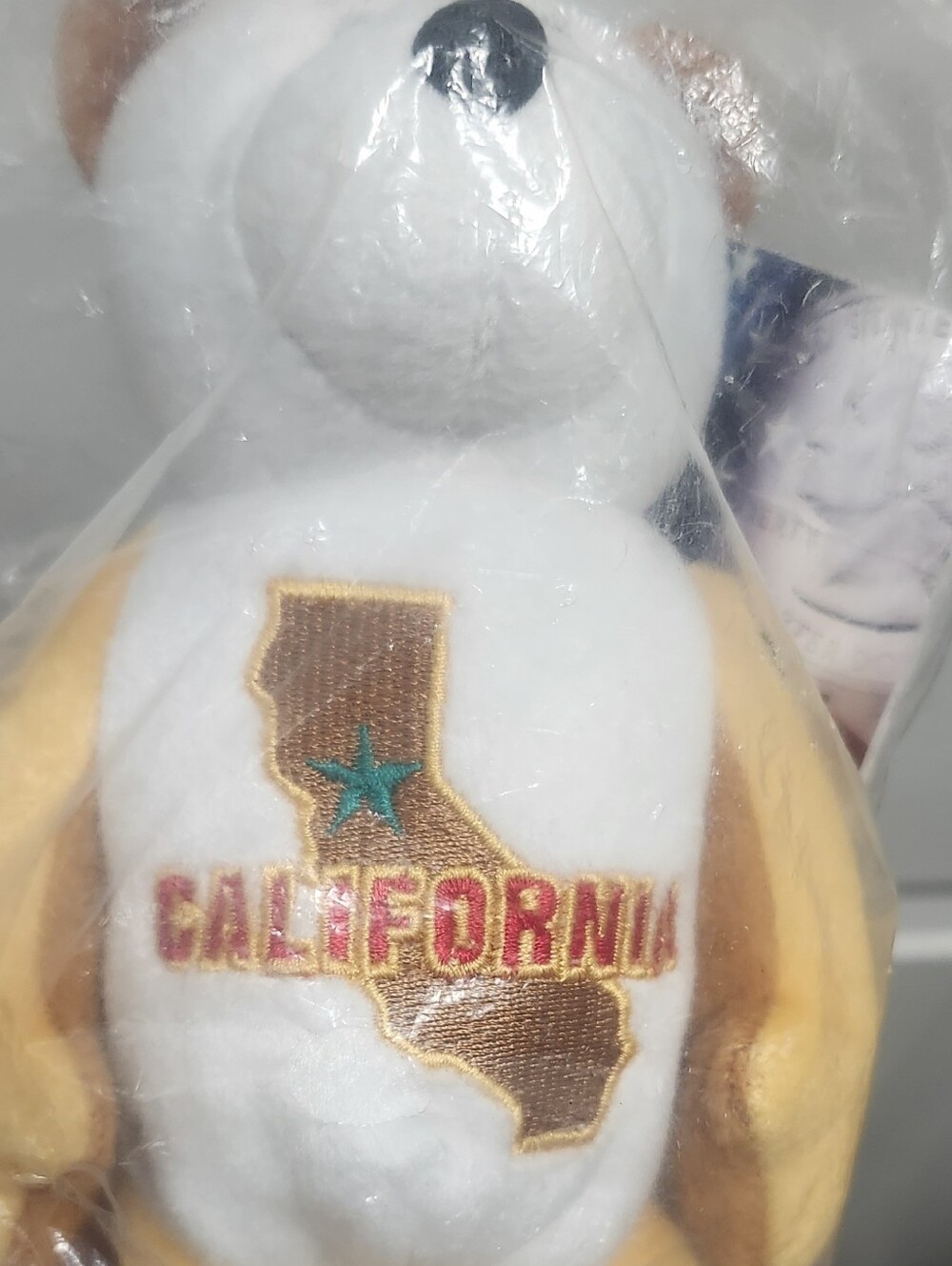 California Embroidered State Bear Plush - White & Yellow